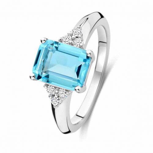  Bague argent avec pierre bleue claire et oxydes -Naiomy