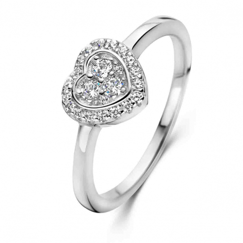Bague argent coeur pavage de zirconium - Naiomy 