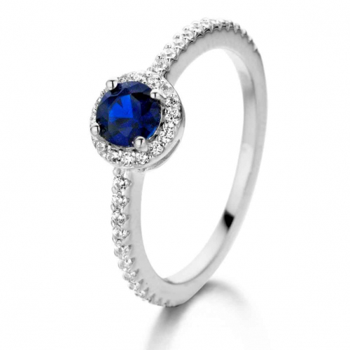 Bague Argent pierre bleue sertie de Zirconium - Naiomy