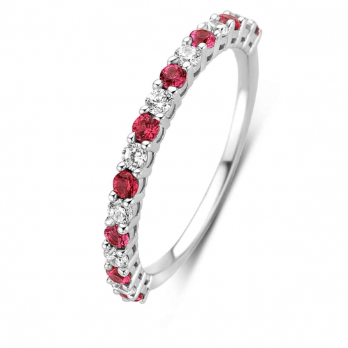 Bague Argent pierres rouges sertie de zirconium - Naiomy