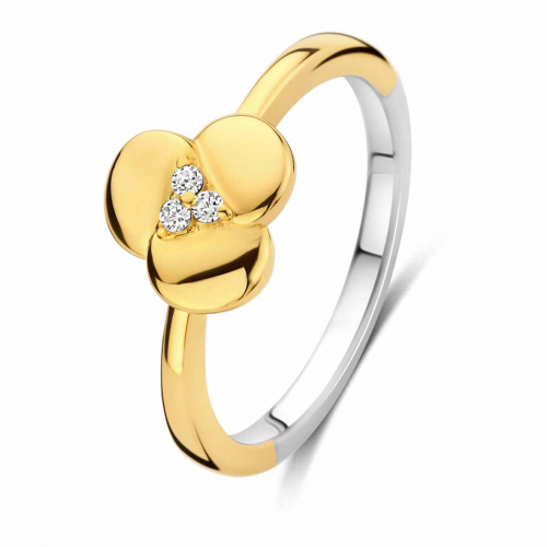 Bague argent plaqu or - fleur et oxydes - Naiomy