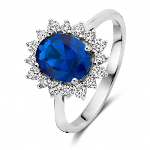 Bague Argent zirconium bleu - blanc Naiomy 