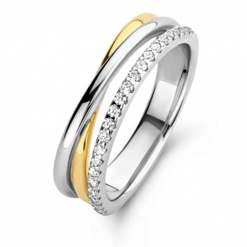 Bague bicolore sertie de zirconium Naiomy Silver
