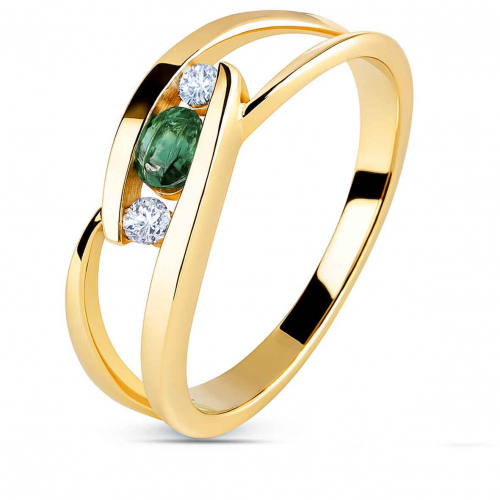 Bague �meraude 0.30 ct sertie de deux diamants 0.07 ct