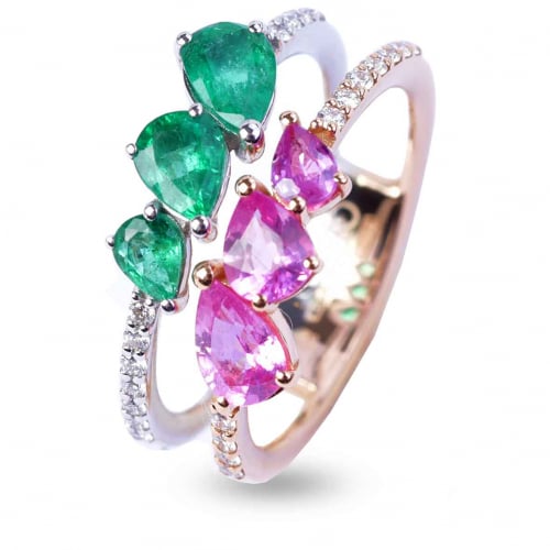 Bague Emeraudes Saphirs et Diamants