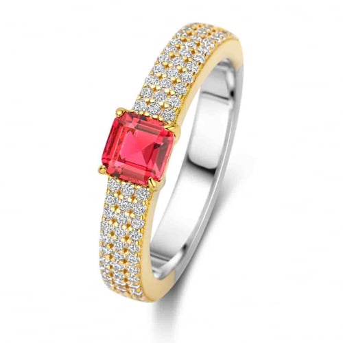 Bague en argent avec pierre  rouge et oxyde de zirconium - Naiomy Silver