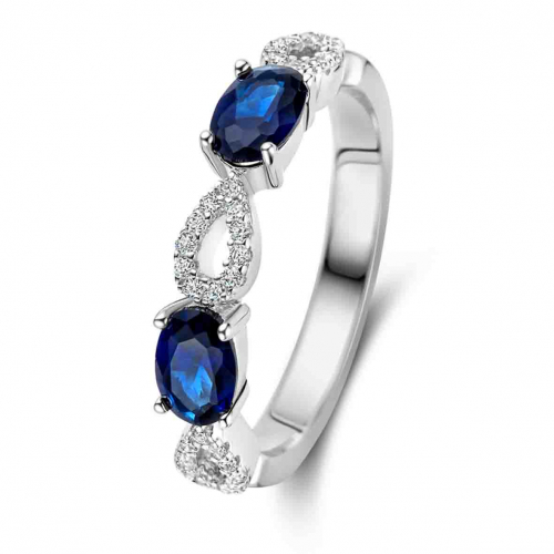 Bague en argent pierre bleue et oxydes de zirconium - Naiomy Silver
