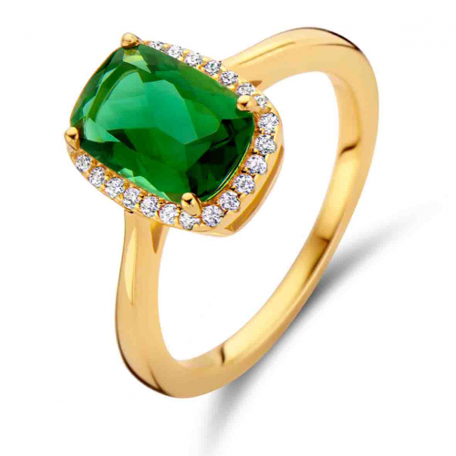 Bague en argent plaqu or 18 carats avec pierre couleur Tourmaline verte- zirconium