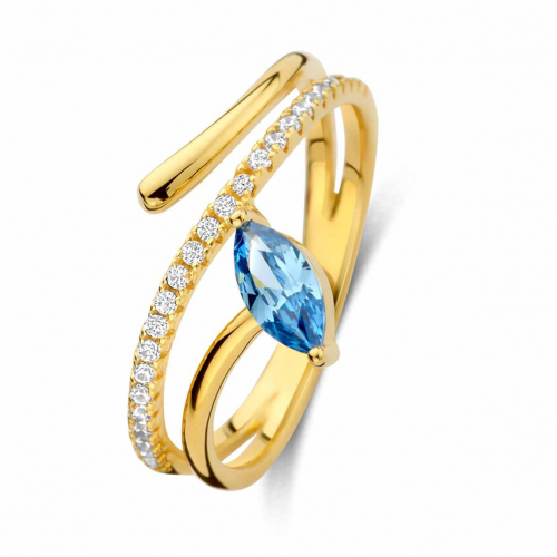 Bague en argent plaqu or - Oxyde bleu et blanc - Naiomy