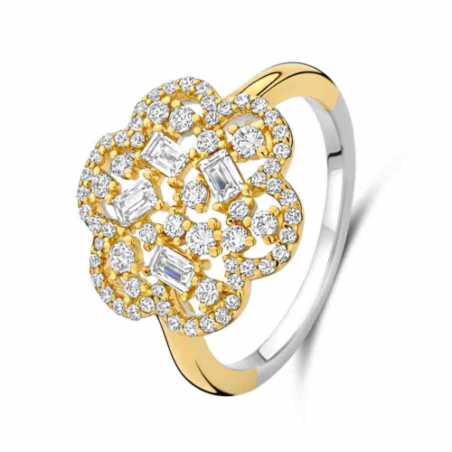 Bague en argent - plaqu� or oxydes motif floral  - Naiomy