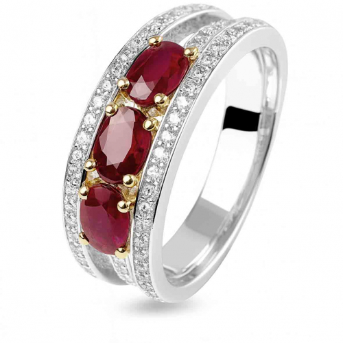 Bague rubis trilogie et diamants