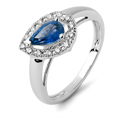 Bague De Fiançailles Saphir & Diamants - Saphir Bleu Coussin 6ct - Or Blanc 18k - Taille 9 - Neuf Sur Mesure