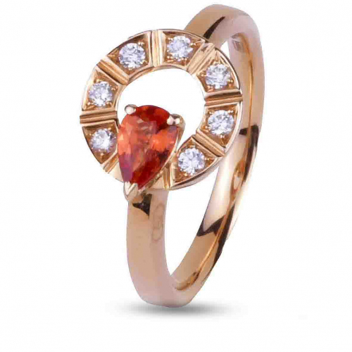 Bague Saphir Poire Orange et Diamants