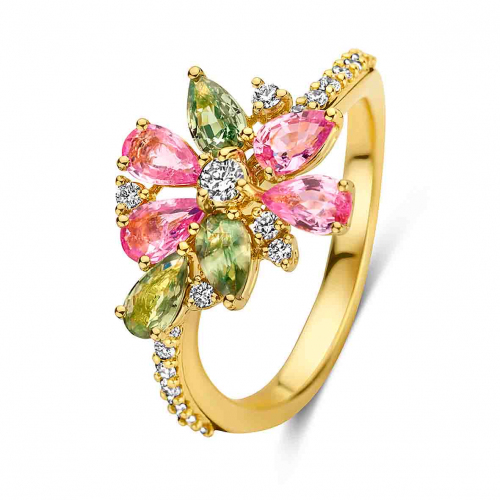 Bague Saphir Rose - Vert  et Diamants