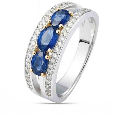 Bague Saphir trilogie et diamants