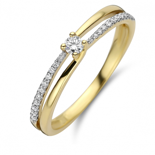 Bague solitaire accompagn�e Or jaune et blanc
