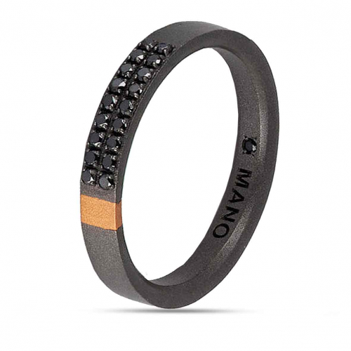 Bague Titane et Or sertie de diamants Noirs - Mano J