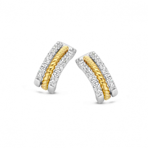 Boucles d'oreilles Argent bicolore serties de Zirconium -  Naiomy