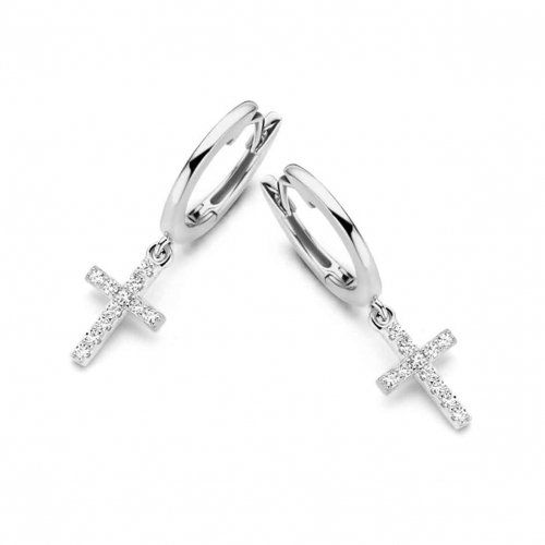 Boucles d'oreilles Argent croix serties de Zirconium - Naiomy