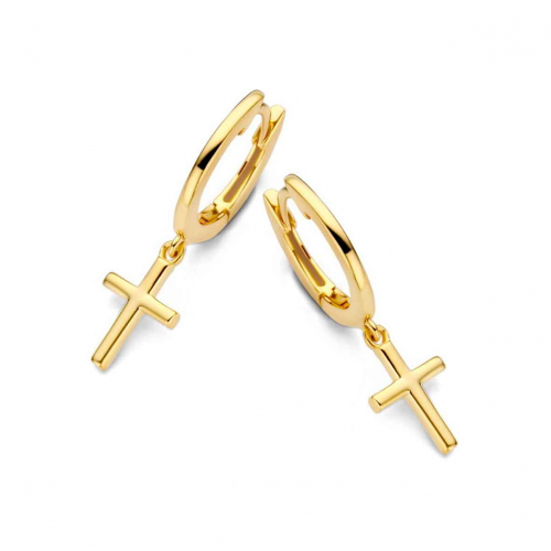 Boucles d'oreilles Argent plaqu� or croix - Naiomy