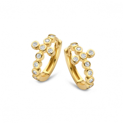 Boucles d'oreilles Argent plaqu� or croix serties de Zirconium - Naiomy