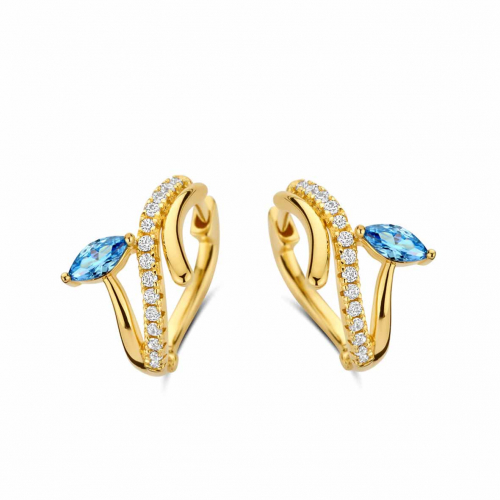 Boucles d'oreilles argent plaqu or et oxydes bleu et blanc - Naiomy
