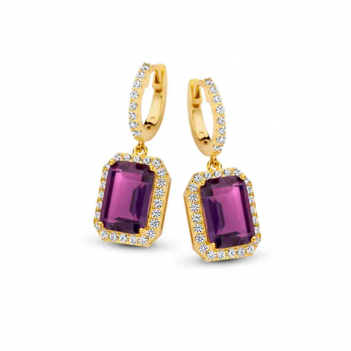 Boucles d'oreilles argent plaqu or jaune avec pierre violette + OZ- Naiomy