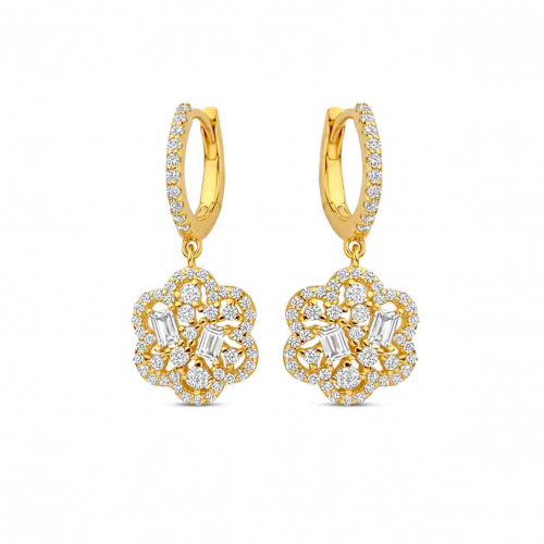 Boucles d'oreilles argent plaqu or jaune motif floral et oxydes- Naiomy