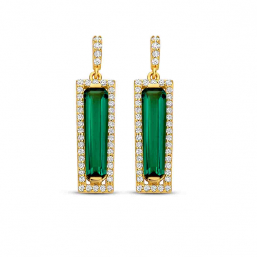 Boucles d'oreilles argent plaqu� or pierre verte au centre et oxydes - Naiomy