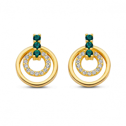 Boucles d'Oreilles argent plaqu or - pierre verte et Oxydes- Naiomy