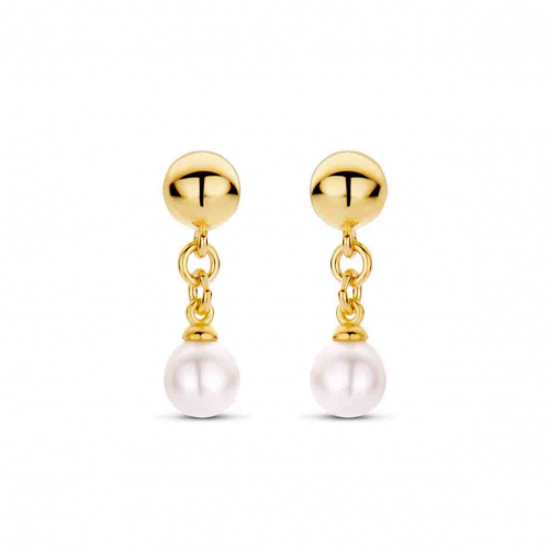 Boucles d'oreilles Argent plaques or avec perle - Naiomy