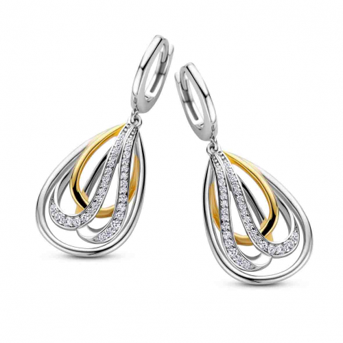 Boucles d'oreilles bicolores serties de zirconium- Naiomy