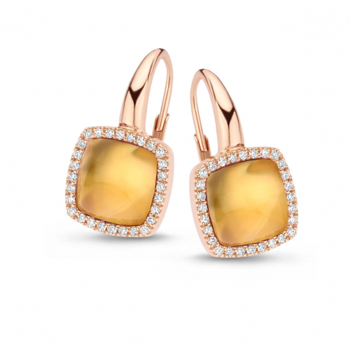 Boucles d'oreilles citrine sur nacre et diamants One More