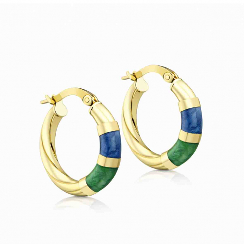 Boucles d'oreilles Cr�oles Email bleu et vert