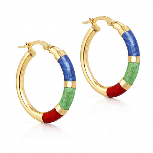Boucles d'oreilles Cr�oles Email bleu - vert et rouge