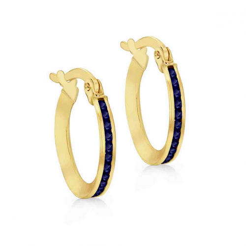 Boucles d'oreilles Cr�oles Fines avec Oxyde de Zirconium Bleu