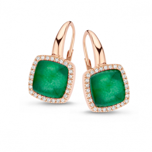 Boucles d'oreilles cristal de roche sur quartz verte et diamants One More