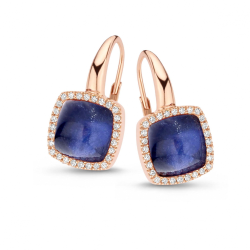 Boucles d'oreilles cristal de roche sur sodalite et diamants One More