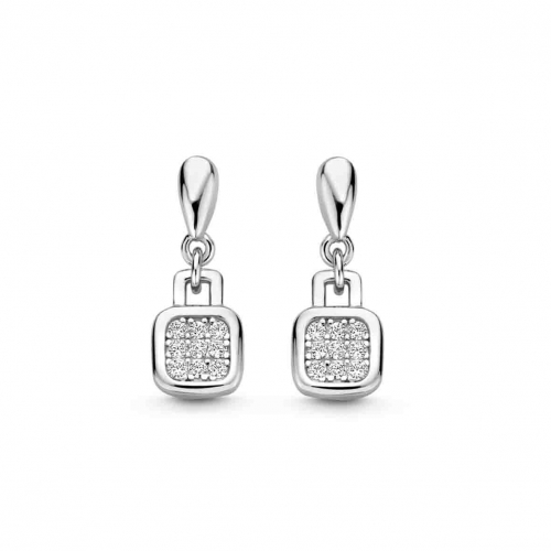 Boucles d'oreilles en argent avec motif carr� et Oxydes- Naiomy