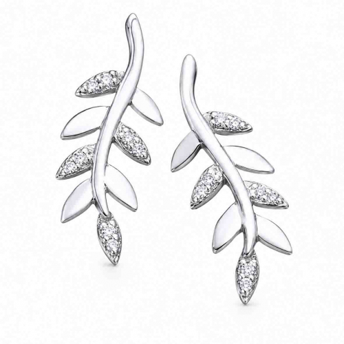 Boucles d'oreilles feuilles et diamants