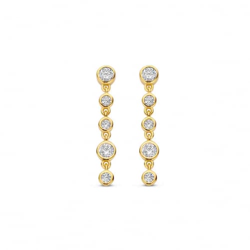 Boucles d'oreilles longues en argent plaqu or jaune avec Naiomy en CZ