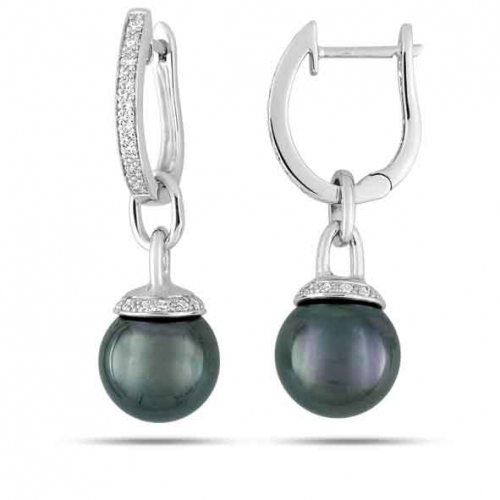 Boucles d'Oreilles Perle de Tahiti et Diamants