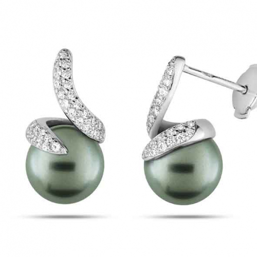 Boucles d'Oreilles Perle de Tahiti et Diamants