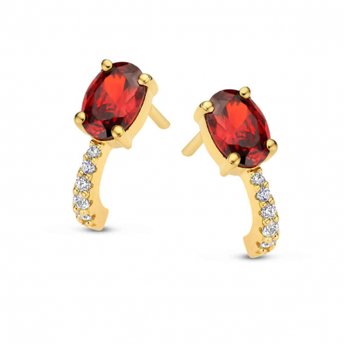 Boucles d'oreilles plaqu� or jaune pierre rouge et zirconium - Naiomy