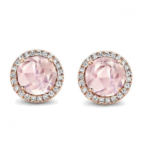 Boucles d'oreilles Quartz Rose et diamants - One More