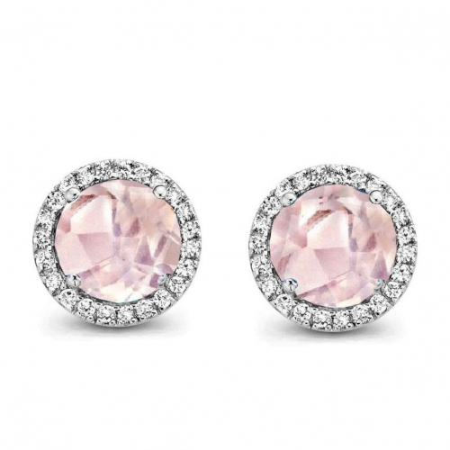 Boucles d'oreilles Quartz Rose et diamants - One More