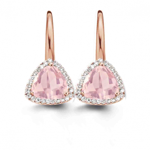 Boucles d'oreilles quartz rose et diamants- One More