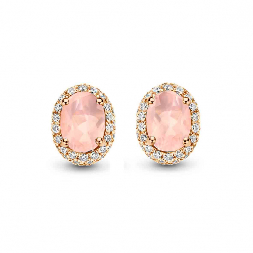 Boucles d'oreilles quartz rose et diamants One More