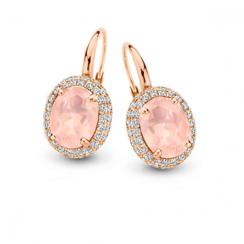 Boucles d'oreilles quartz rose et diamants- One More