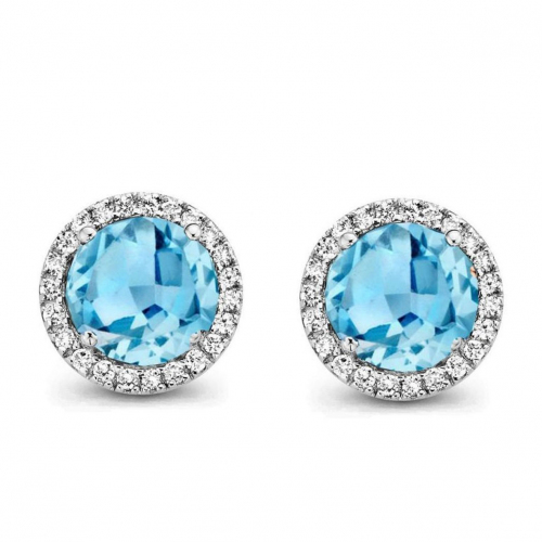Boucles d'oreilles Topaze Swiss Blue et diamants - One More